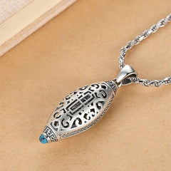 S925 Sterling Silver Lucky Transfer Six Words Turquoise Nine Eyes Beads Pendant Necklace