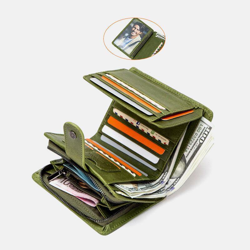 Women Genuine Leather RFID Multi-function Multi Card Slots Casual Solid Color Brief Card Holder Wallet