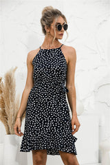 Polka Dot Halter Ruffle Hem Dress