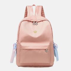 Women Oxford Color Gradient Earphone Hole BowKnot Casual Studeng Bag Backpack