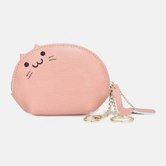 Women Genuine Leather Casual Cute Animal Cat Pattern Mini Hanging Coin Bag Storage Bag