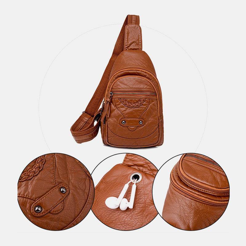 Bolso bandolera con orificio para auriculares de gran capacidad portátil de cuero PU para mujer, bolso de hombro, bolso de pecho 