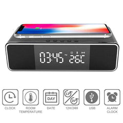 Drahtloser Bluetooth-Wecker, Telefon-Ladegerät, FM-Radio, Tisch-Digitalthermometer mit Wecker-Display, Desktop-Uhr für Heimdekoration 