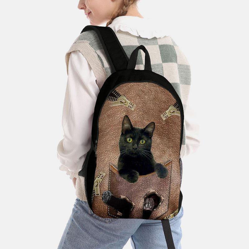 Frauen Oxford Tuch Katze Druck große Kapazität Schultasche Rucksack 