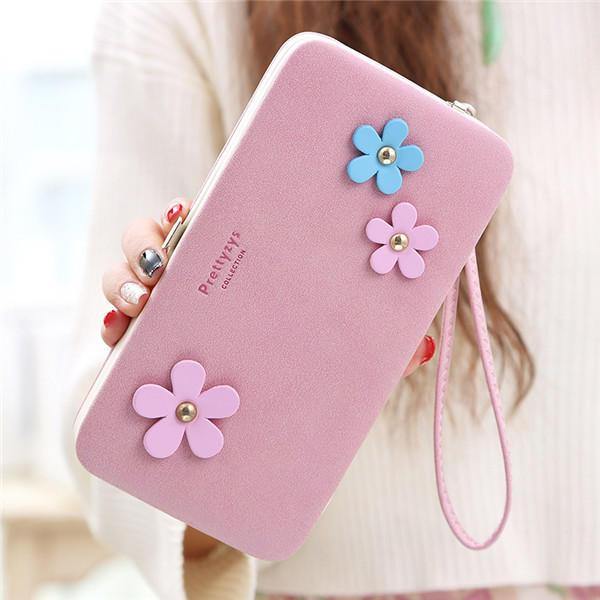 Women Flower 5.5 Inch Phone PU Wallet Case Cover Long Wallet