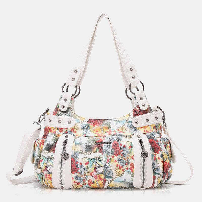 Damen-Handtasche mit Blumenmuster, wasserdicht, mehrfarbiger Druck, Umhängetasche, Umhängetasche 