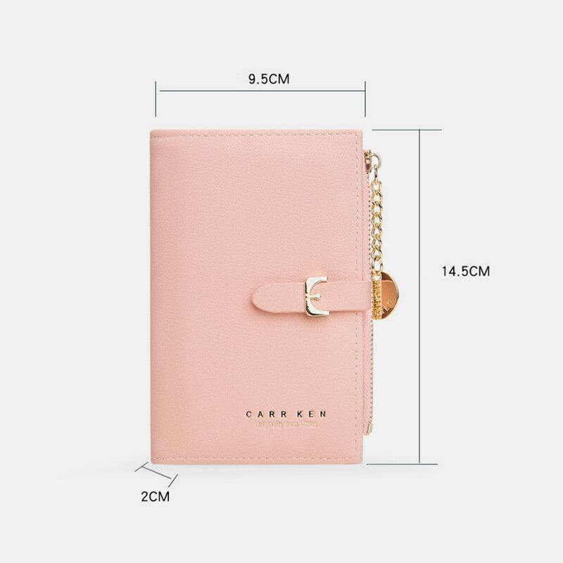 Women PU Leather Thin Solid Color Bifold Card Holder Wallet