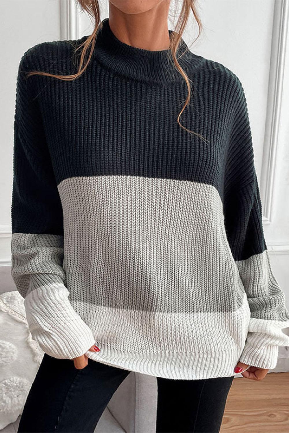 Color Block Ribbed Knit Sweater