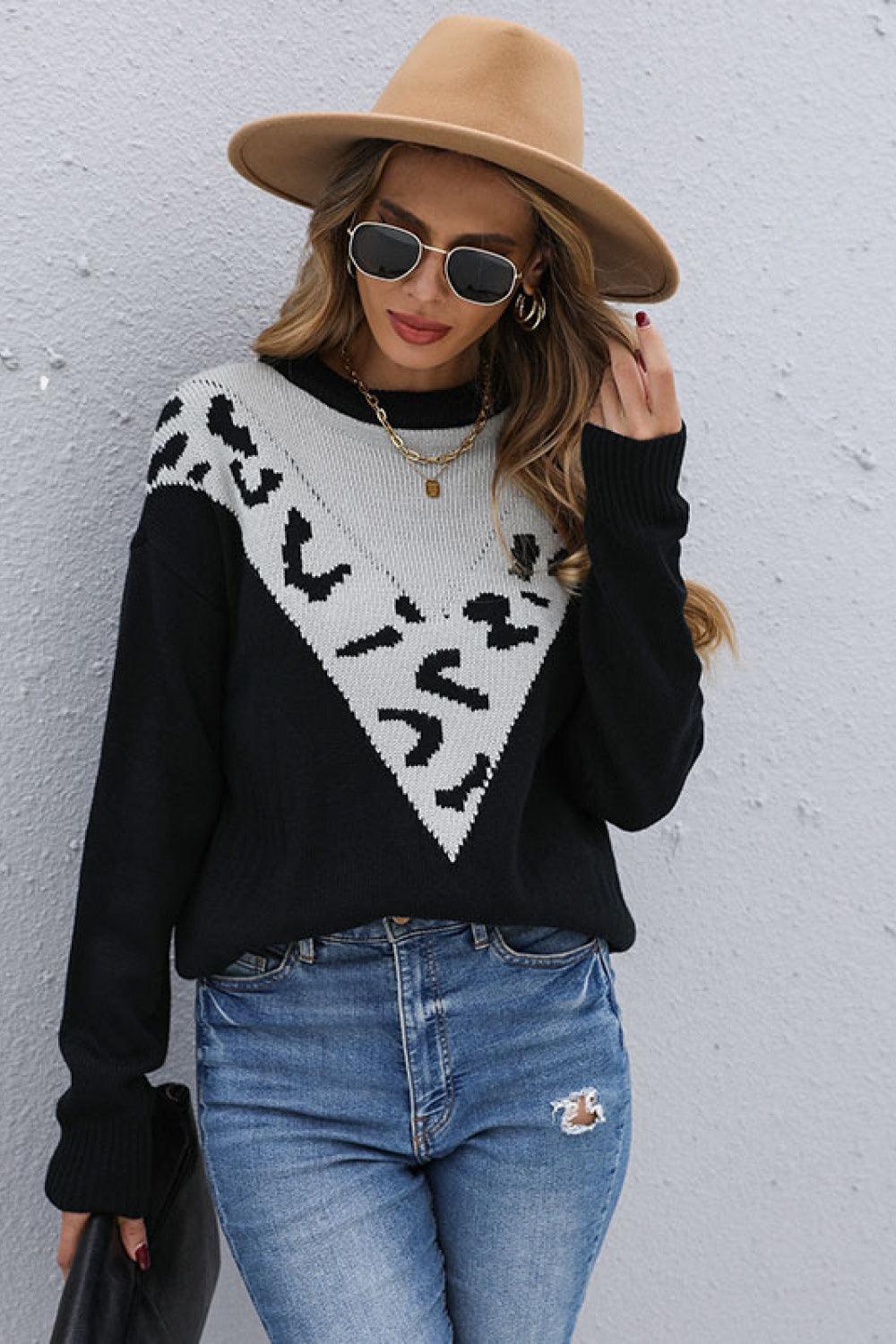 Color Block Contrast Spliced Sweater