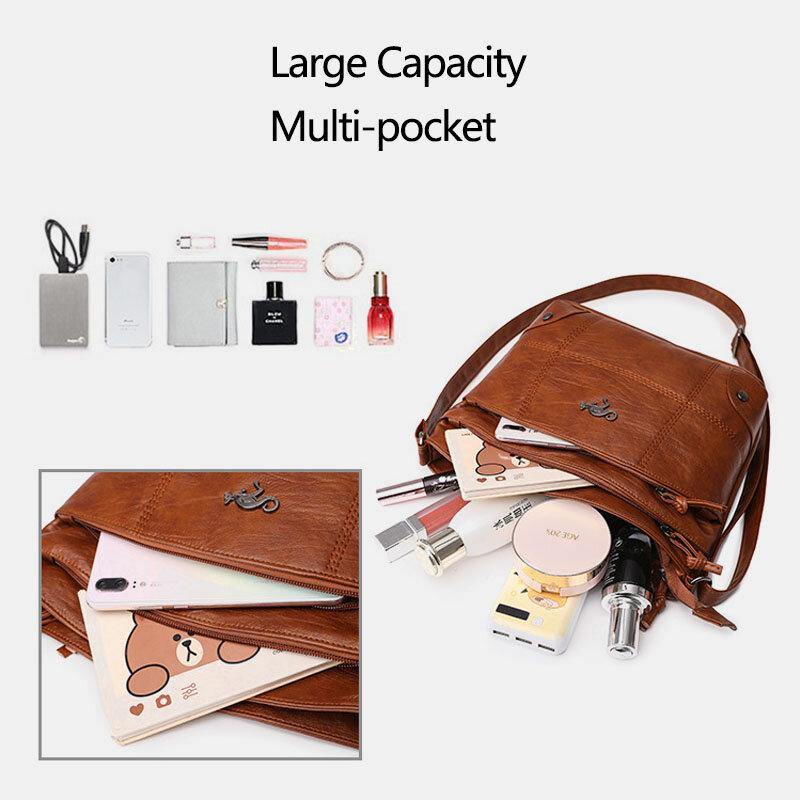 Women PU Leather Large Capacity Retro 6.3 Inch Multi-pocket Phone Bag Soft Crossbody Bags Shoulder Bag