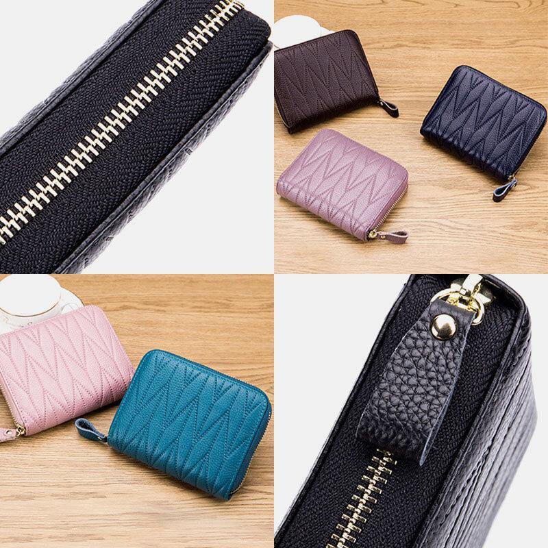 Women Genuine Leather RFID Multifunction Multi Card Slot Travel Small Wallet