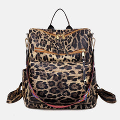 Damen-Rucksack aus Kunstleder mit Leoparden- und Blumenmuster, modisch, lässig 