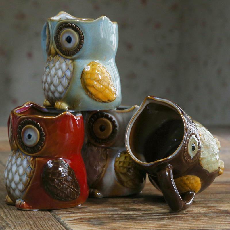 Creative Colorful Ceramic Crafts Owl Shaped Cup Drinking Water Cup Ceramic Cup