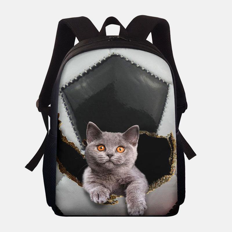 Unisex-Dacron-Rucksack mit großem Fassungsvermögen, Katze und Hund im Baseball-Fußball-Muster, bedruckt, Schultasche 