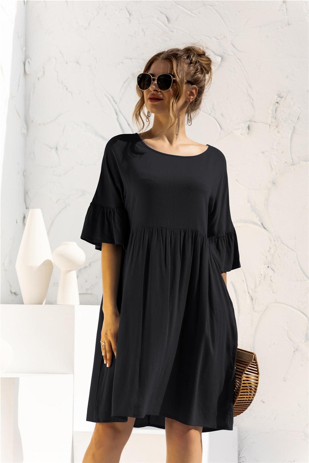 Ruffle Cuff Smock Dress