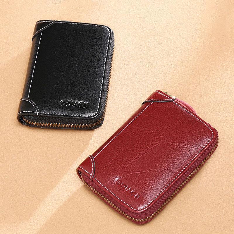 Women 12 Card Slots Rfid Genuine Leather Short Zipper Coin Purse Wallet