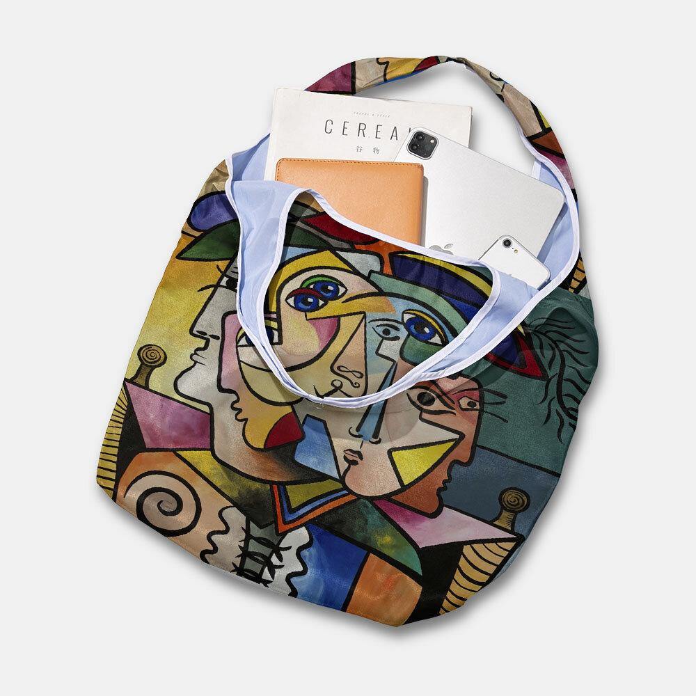 Bolso de mano con estampado de figuras abstractas para mujer, bolso de hombro, bolsos ligeros de tela para compras 