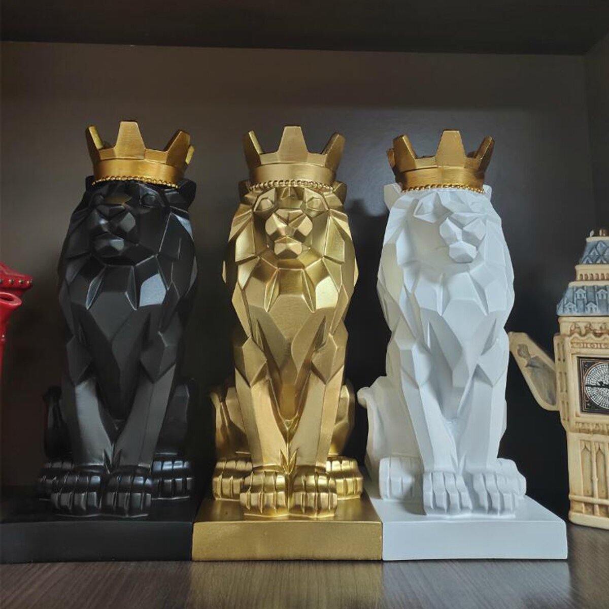 Nordic Handsome Crown Lion Harz Statue Handwerk Home Decor Skulpturen Geschenk 