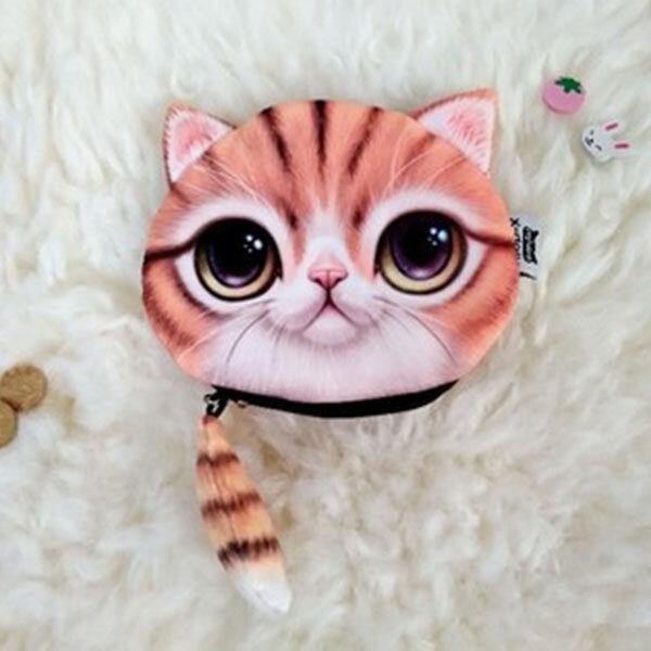 Women Plush Cartoon Cat Head Personality Cute Small Coin Bag Storage Bag