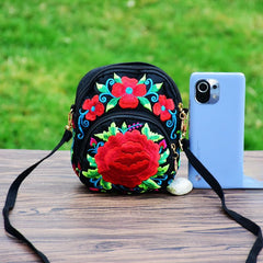 New Ethnic Girl Slung Small Bag Embroidered Canvas Coin Purse Casual Joker Shoulder Phone Bag