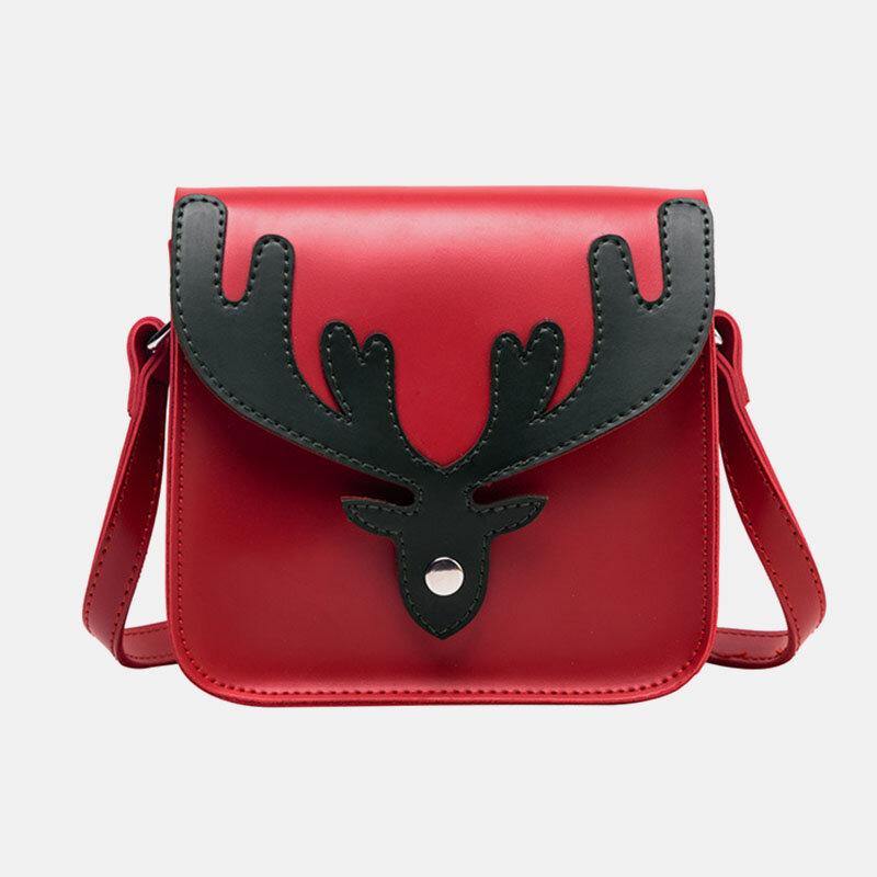 Bolso cuadrado pequeño con diseño de alces de Navidad en color de contraste de piel sintética para mujer, bolso cruzado, bolso de hombro 