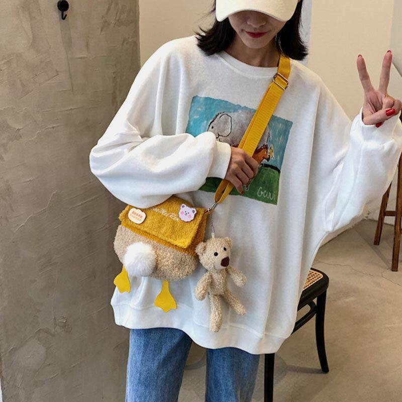 Women Lamb Wool Cute Soft Cartoon Duck Shape All-match Small Shoulder Bag Crossbody Bag