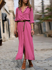 Woman Elegant Long Dress Casual 3/4 Sleeve Shawl Collar Casual Dress