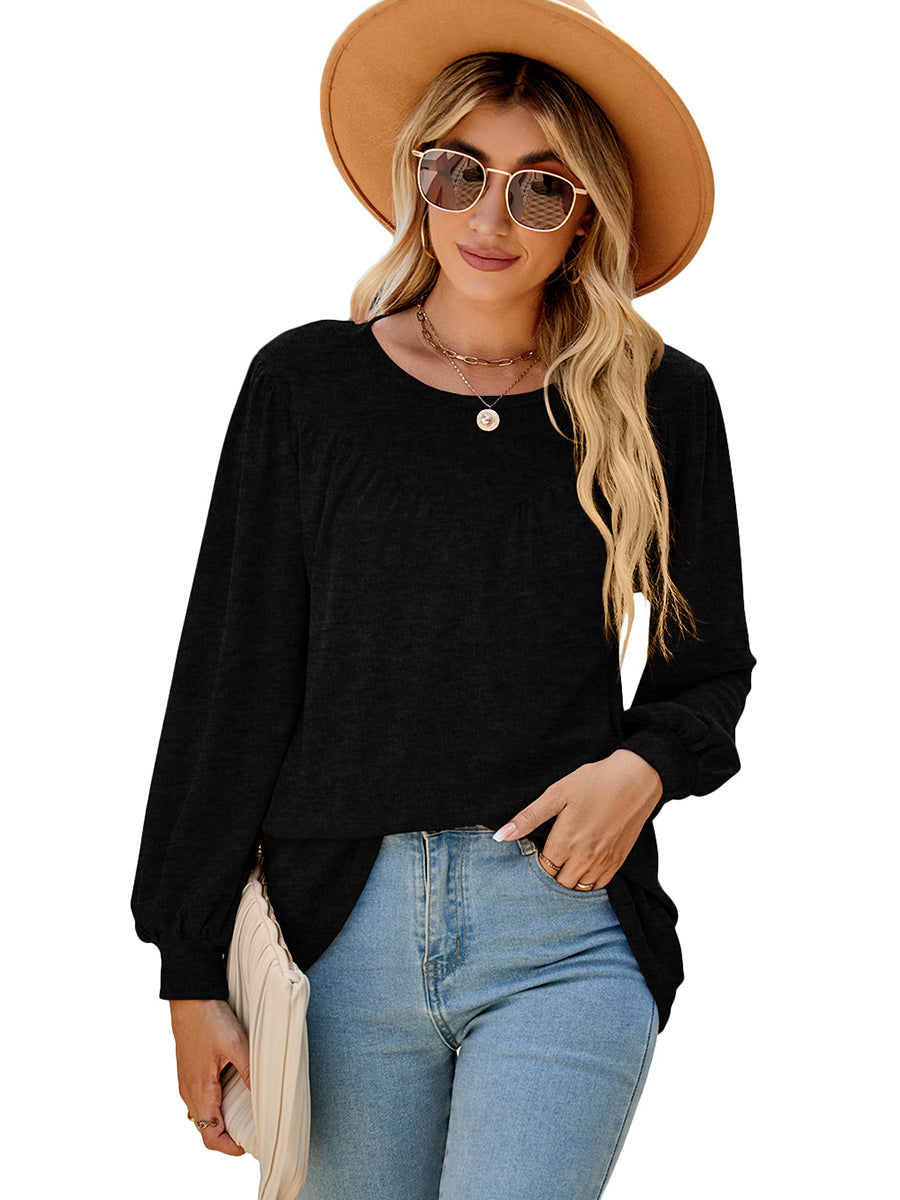 Women’s T-Shirts Lantern Sleeve Round Neck Long Sleeve Casual T-Shirt