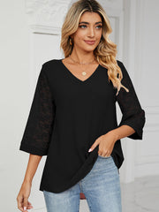 Women's T-Shirts Loose V-Neck Lace Patchwork T-Shirt