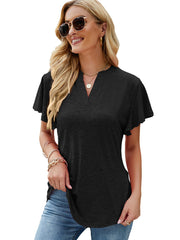 Women's T-Shirts Solid V-Neck Flying Sleeve T-Shirt