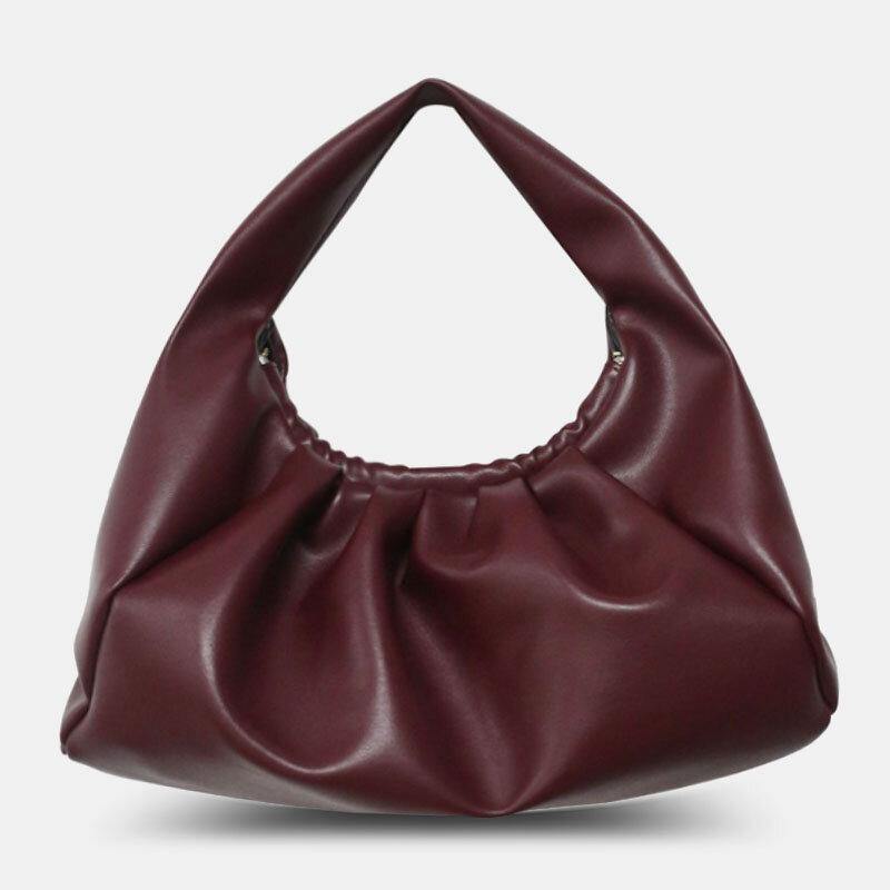 Bolso fruncido de gran capacidad abierto con forma de nube de cuero PU para mujer, bolso de hombro 