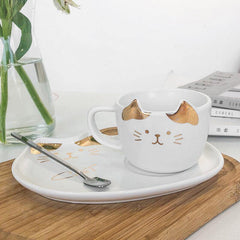 Taza de café de cerámica dorada para gatos de 200ML, plato para restaurante con plato, taza de agua, taza de oficina, taza de té 