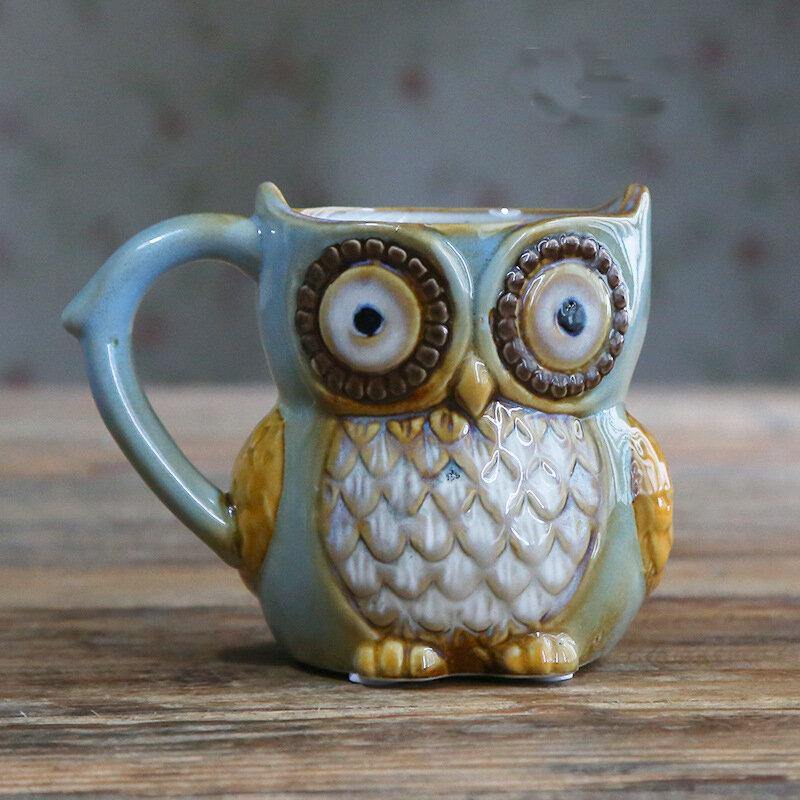 Creative Colorful Ceramic Crafts Owl Shaped Cup Drinking Water Cup Ceramic Cup