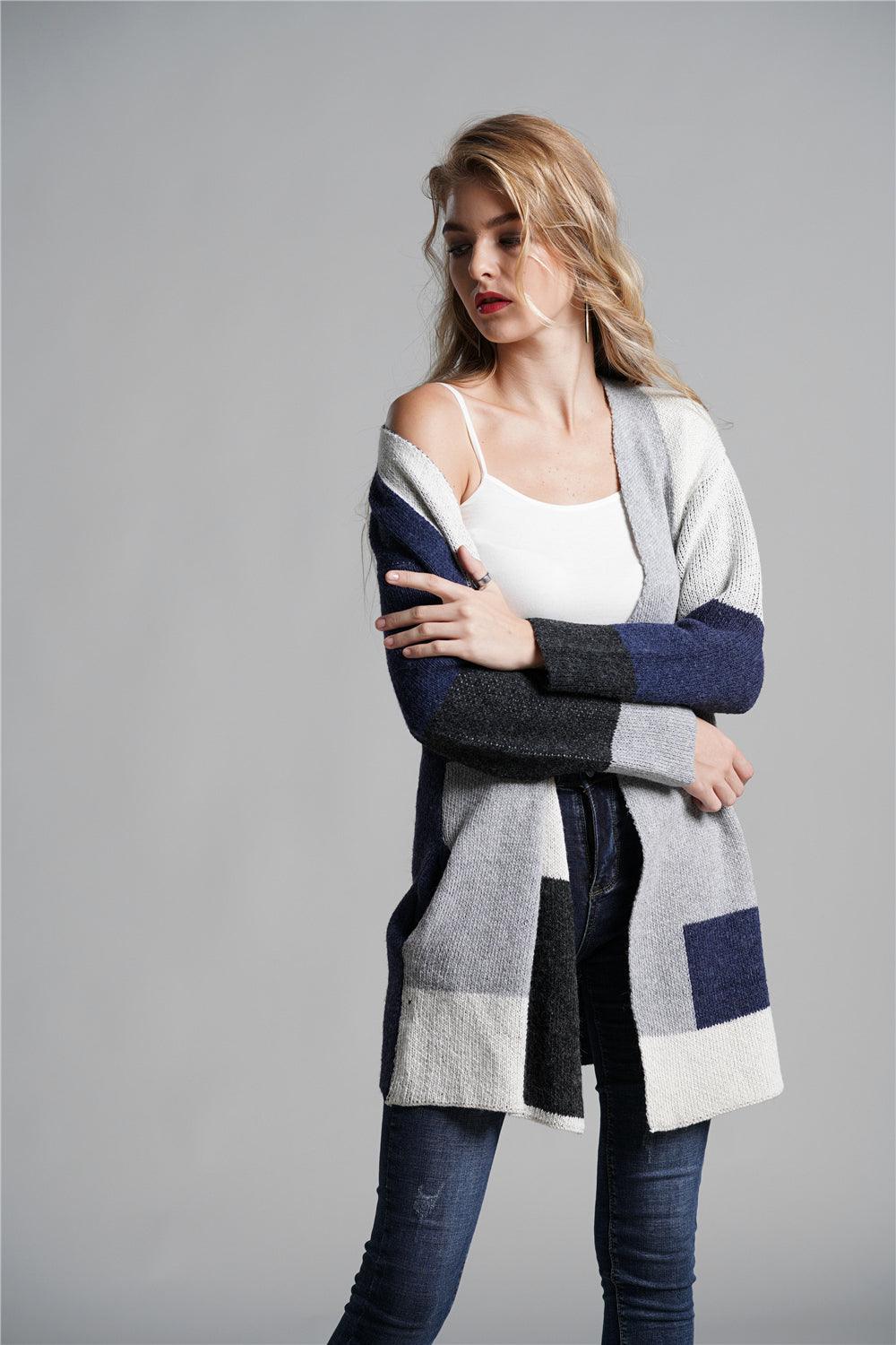 Color Block Open Front Longline Cardigan