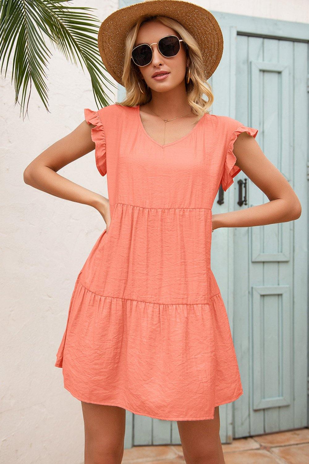 Tiered Ruffle Hem and Sleeve Dress