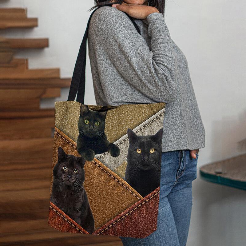 Bolso de hombro con estampado de gatos de fieltro para mujer 