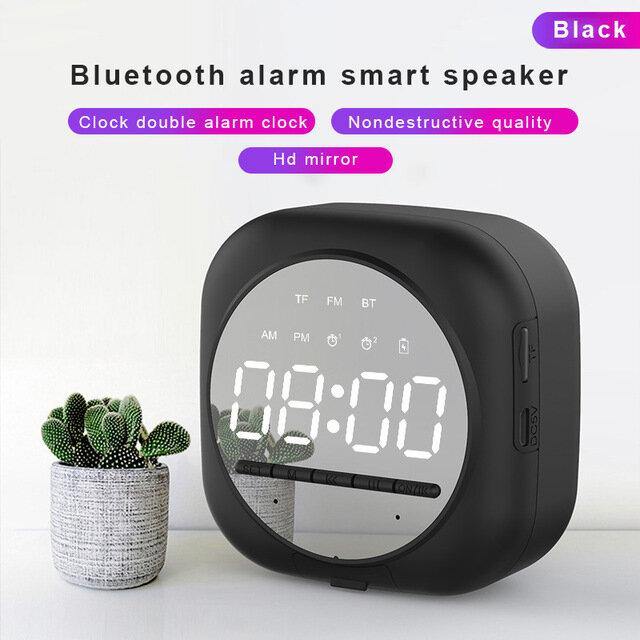 Wireless USB bluetooth 5.0 LED Mirror Alarm Clock Speaker TF FM Radio Clock Digital Snooze Table Clock Wake Up Phone Holder Electronic Large Time Display Home Decoran Clock