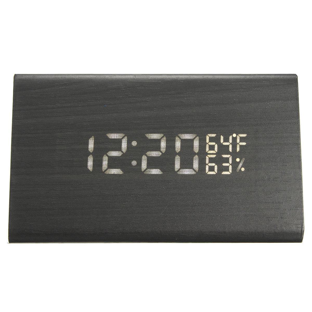 USB Voice Control Wooden Wooden Triangle Temperature LED Digital Alarm Clock Humidity Thermometer