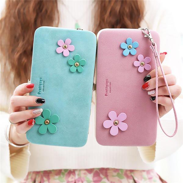 Women Flower 5.5 Inch Phone PU Wallet Case Cover Long Wallet