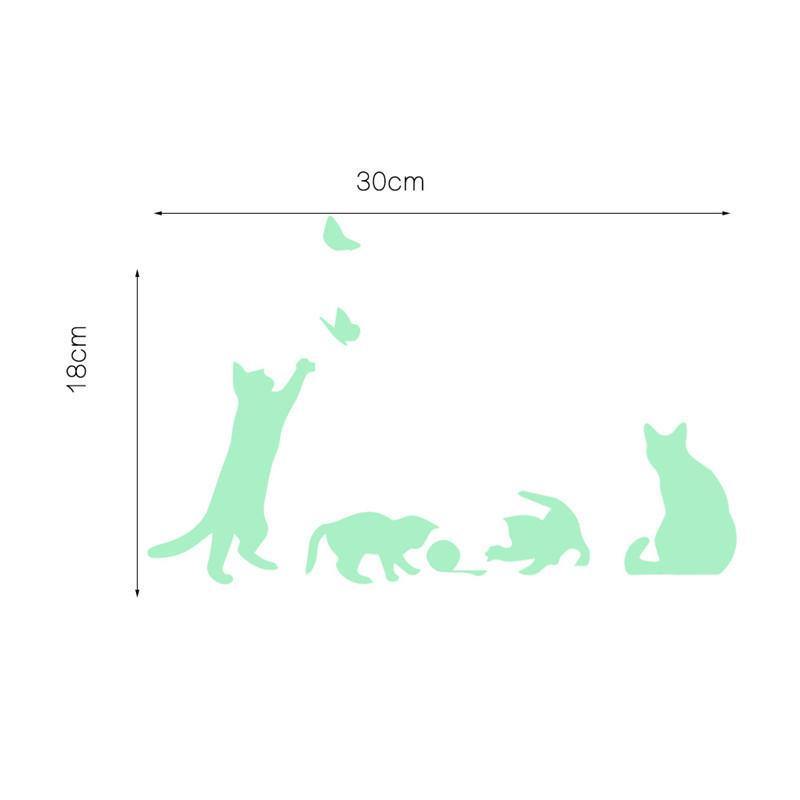 Honana DX-154 30X18CM Fluorescent Glow Naughty Cat Play With Butterfly Wall Sticker Home Bedroom Decor