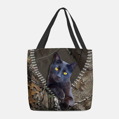 Damen Filz süße 3D dreidimensionale Cartoon schwarze Katze Zweig Muster Umhängetasche Handtasche Tote 