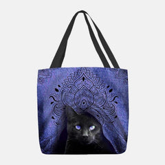 Bolso de mano de lona con diseño de gato negro bonito para mujer 