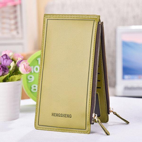 Women Faux Leather Leisure Double Zipper Long Wallet Multi-slots Card Holder Purse