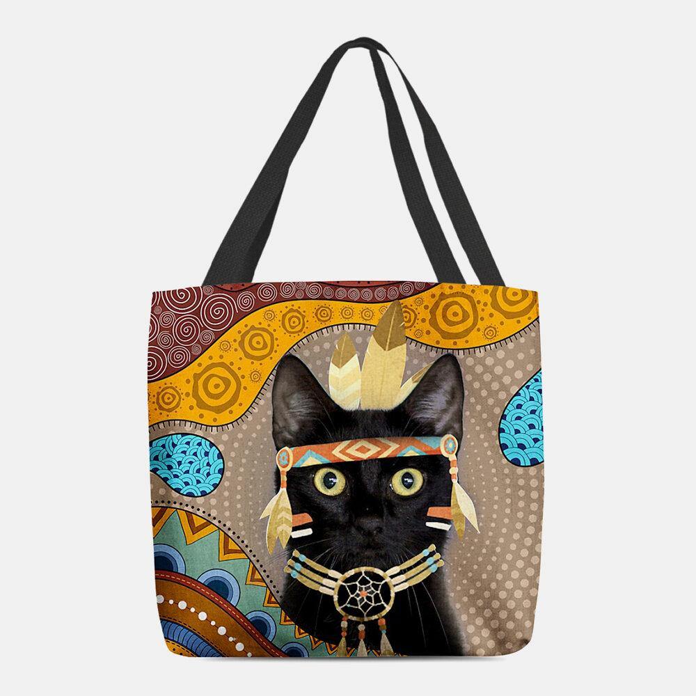 Bolso de hombro con diseño de gato negro vestido egipcio con dibujos animados bonitos para mujer 