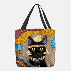 Bolso de hombro con diseño de gato negro vestido egipcio con dibujos animados bonitos para mujer 