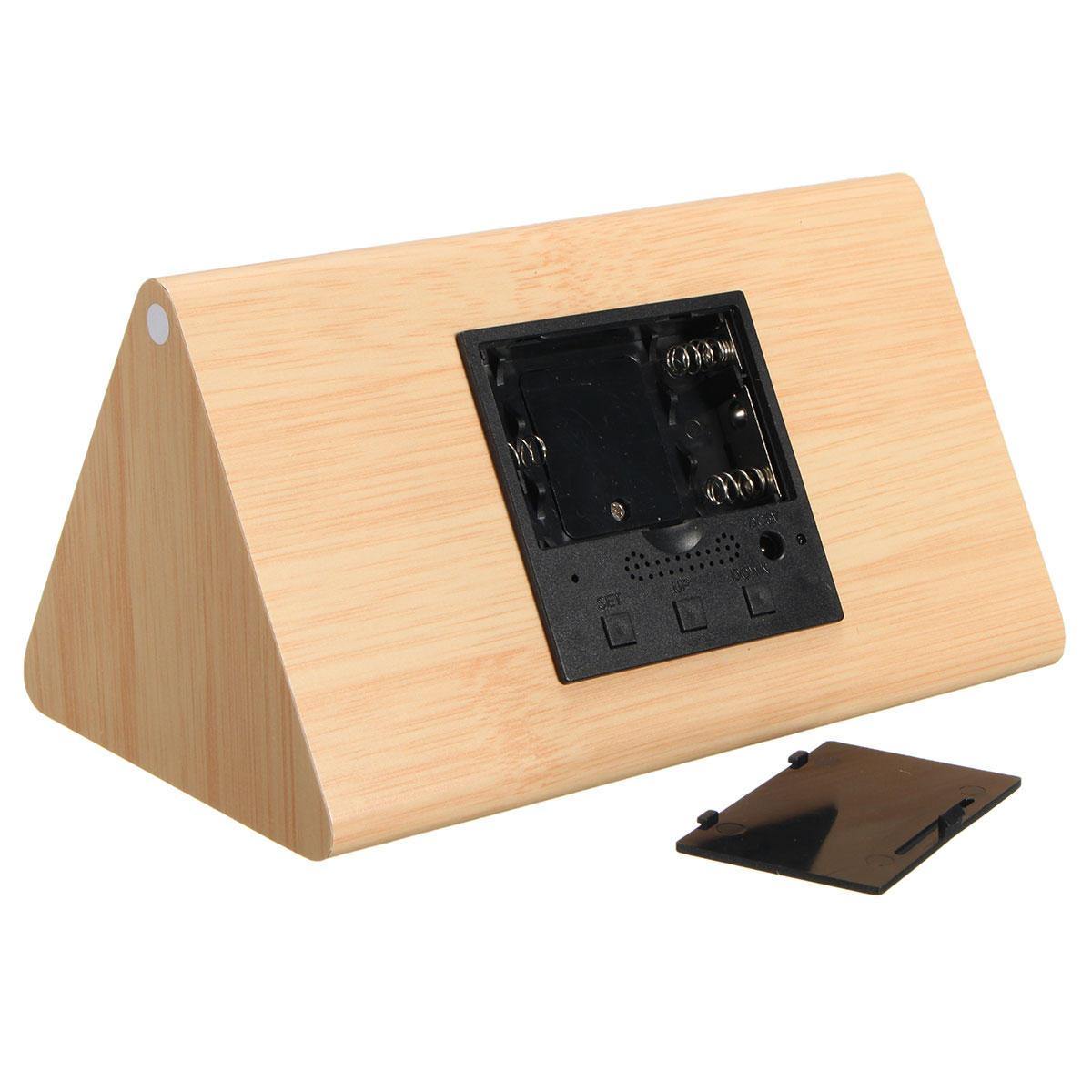 USB Voice Control Wooden Wooden Triangle Temperature LED Digital Alarm Clock Humidity Thermometer