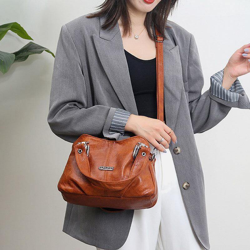 Bolso de mano Retro de piel sintética para mujer, bolso de mano de gran capacidad que combina con todo, bolso cruzado 