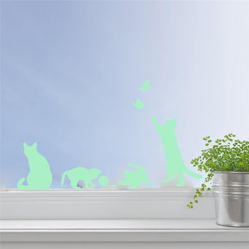 Honana DX-154 30X18CM Fluorescent Glow Naughty Cat Play With Butterfly Wall Sticker Home Bedroom Decor