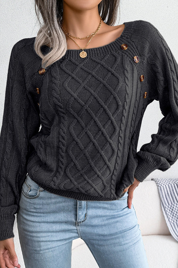 Lilipretty Sweet Life Button Cable Knit Sweater