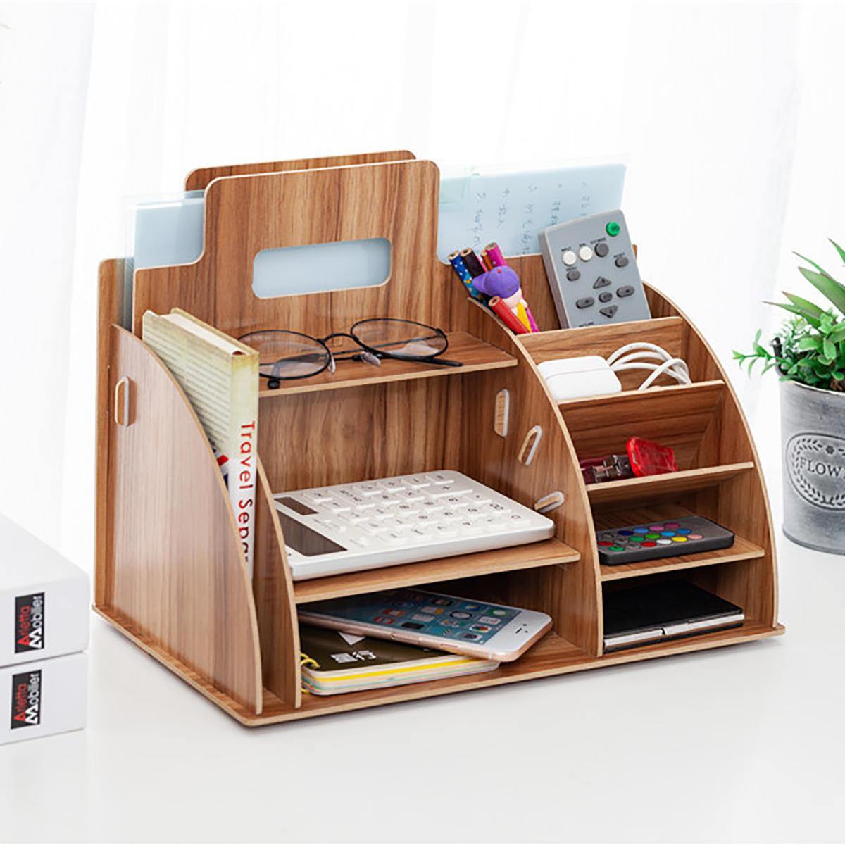 Holz-Desktop-Organizer für Bürobedarf, Aufbewahrungsregal, Holz-Schreibtisch-Organizer, für Zuhause, Bürobedarf, Aufbewahrungsregal 